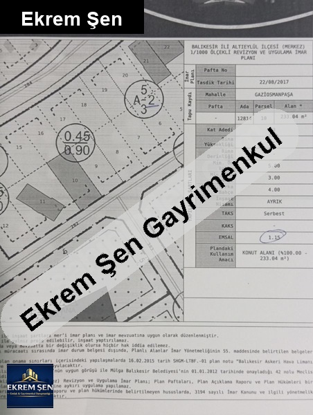 sahi̇bi̇nden gop bolluk li̇sesi̇ yaninda 233m 3kata i̇marli arsa