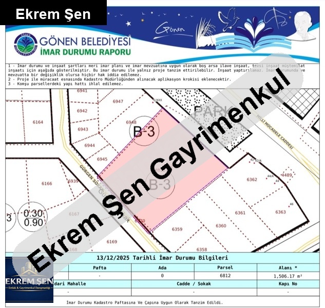 gönen sarıköy - ana yol cepheli i̇frazlı arsa