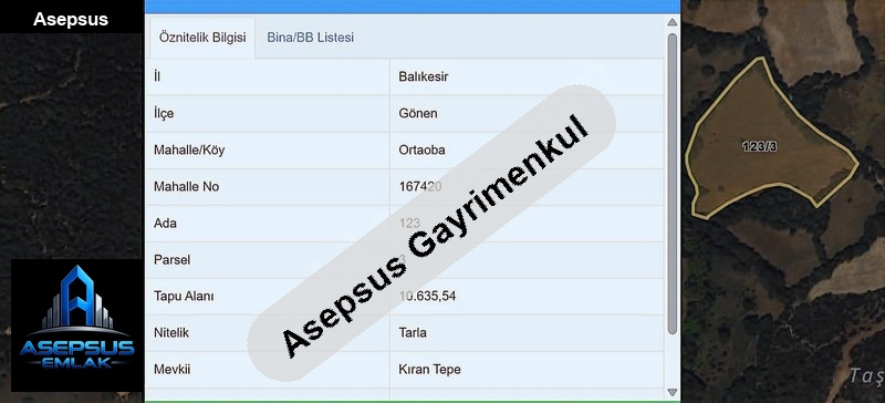 Asepsus Emlak'tan  ortaoba mh. 'sinde satılık arsa