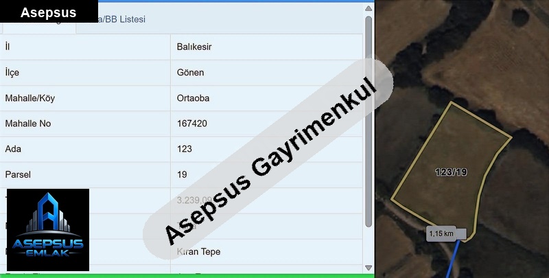 Asepsus Emlak'tan  ortaoba mh. 'sinde satılık arsa