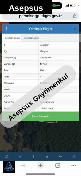 Asepsus Emlak'tan  hacıosman mh. 'sinde satılık arsa