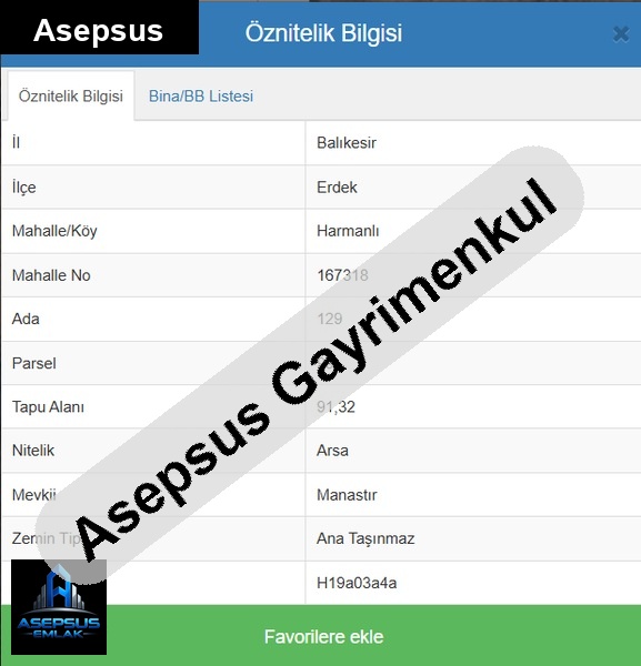 Asepsus Emlak'tan  harmanlı mh. 'sinde satılık arsa