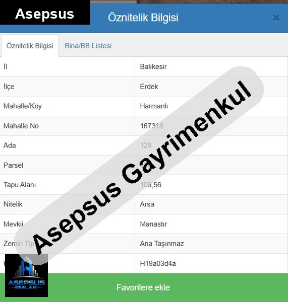 Asepsus Emlak'tan  harmanlı mh. 'sinde satılık arsa