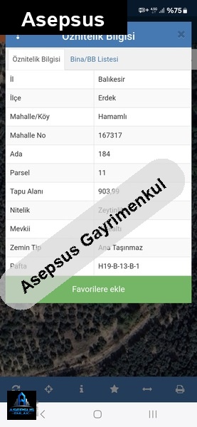 Asepsus Emlak'tan  hamamlı mh. 'sinde satılık arsa