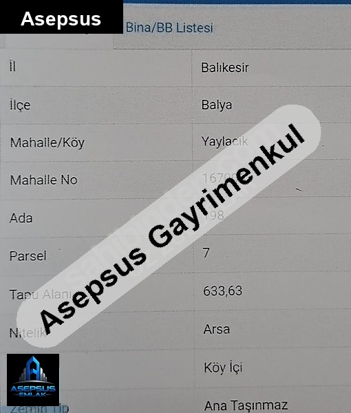 Asepsus Emlak'tan  yaylacık mh. 'sinde satılık arsa