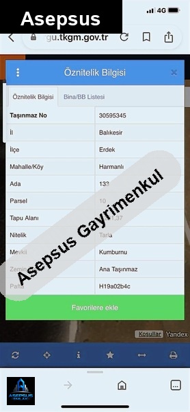 Asepsus Emlak'tan  harmanlı mh. 'sinde satılık arsa