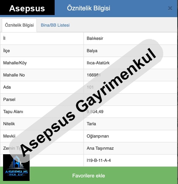 Asepsus Emlak'tan  ilıca mh. 'sinde satılık arsa