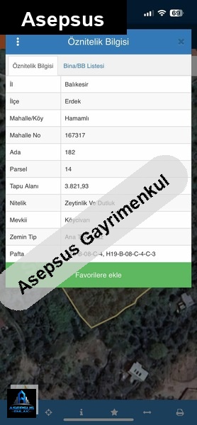 Asepsus Emlak'tan  hamamlı mh. 'sinde satılık arsa