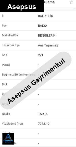 Asepsus Emlak'tan  bengiler mh. 'sinde satılık arsa