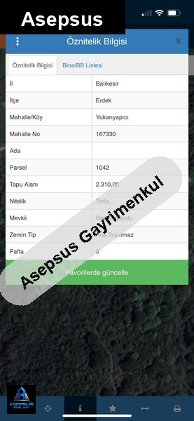 Asepsus Emlak'tan  yukarıyapıcı mh. 'sinde satılık arsa