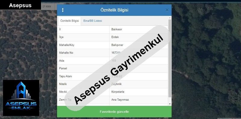 Asepsus Emlak'tan  ballıpınar mh. 'sinde satılık arsa