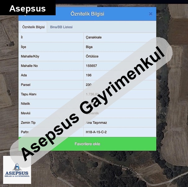 Asepsus Emlak'tan 3+1 örtülüce köyü 'sinde satılık arsa