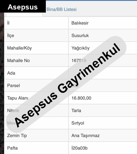 17 dönüm tarla yağcıköy