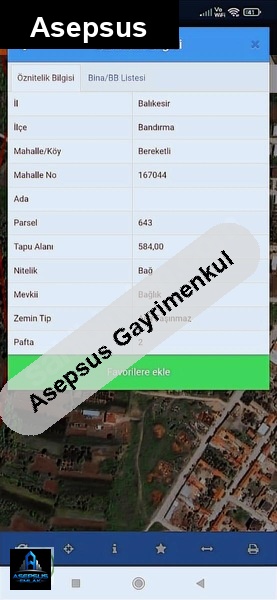 Asepsus Emlak'tan  bereketli mh. 'sinde satılık arsa