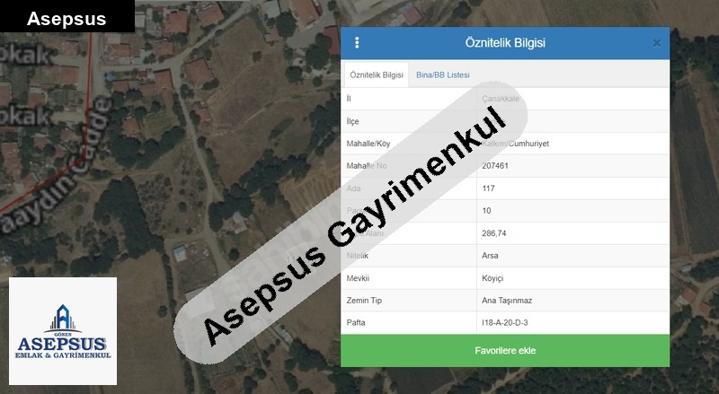 Asepsus Emlak'tan 3+1 kalkım bld. 'sinde satılık arsa