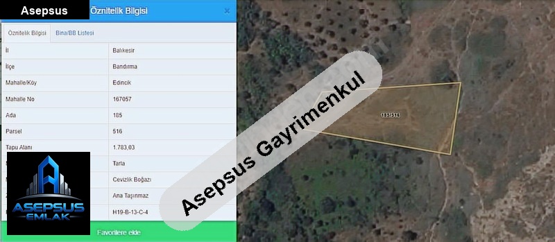 Asepsus Emlak'tan  edincik mh. 'sinde satılık arsa