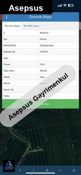 Asepsus Emlak'tan  çifteçeşmeler mh. 'sinde satılık arsa