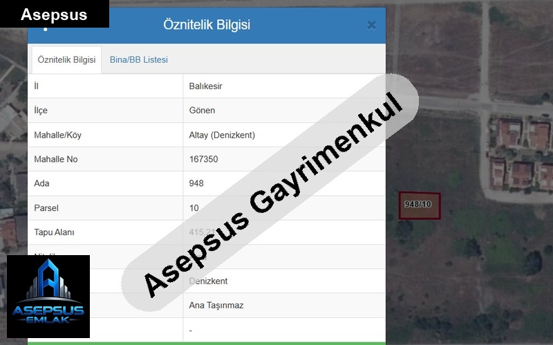 Asepsus Emlak'tan  altay mah. 'sinde satılık arsa