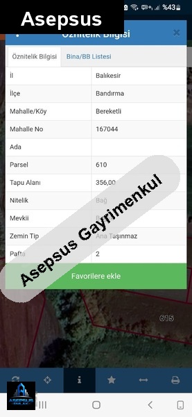 Asepsus Emlak'tan  bereketli mh. 'sinde satılık arsa