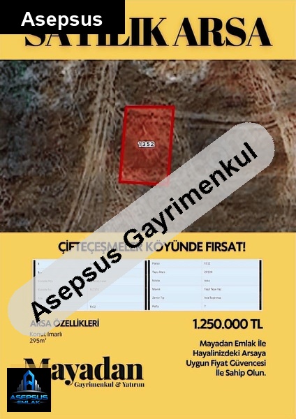 Asepsus Emlak'tan  çifteçeşmeler mh. 'sinde satılık arsa