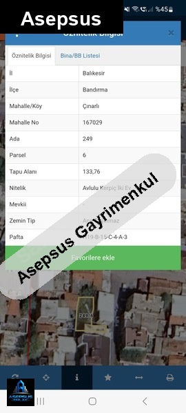 Asepsus Emlak'tan  çınarlı mh. 'sinde satılık arsa