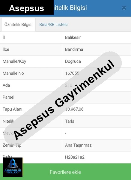 Asepsus Emlak'tan  doğruca mh. 'sinde satılık arsa