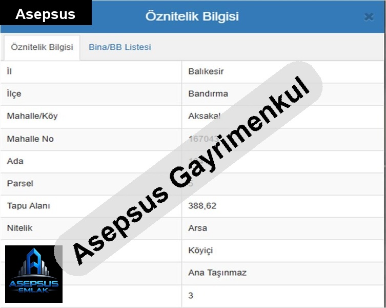 Asepsus Emlak'tan  aksakal mh. 'sinde satılık arsa