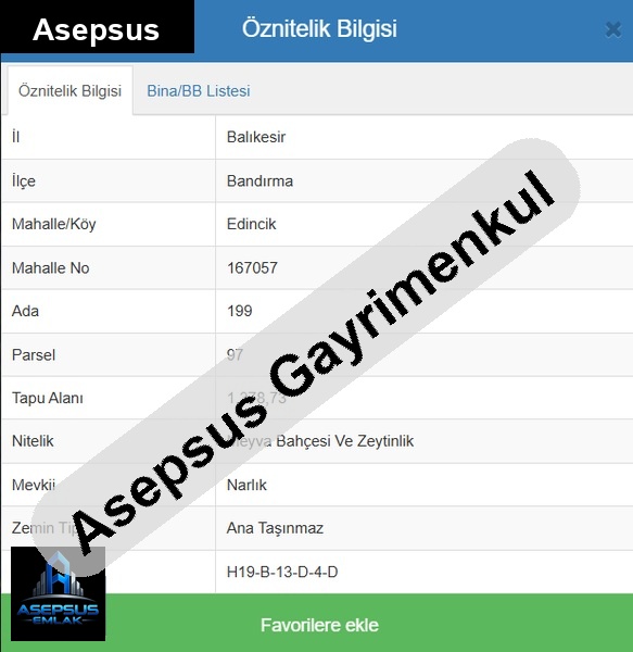 Asepsus Emlak'tan  edincik mh. 'sinde satılık arsa