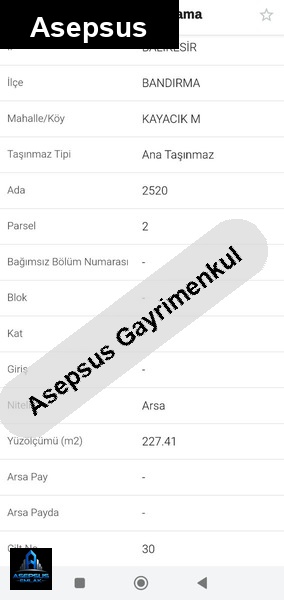 Asepsus Emlak'tan  kayacık mh. 'sinde satılık arsa