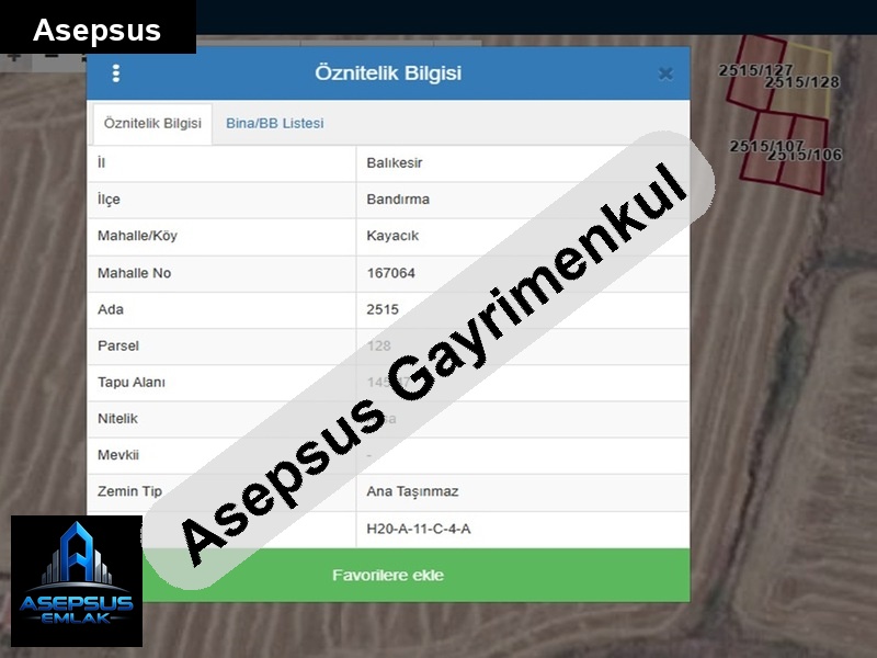 Asepsus Emlak'tan  kayacık mh. 'sinde satılık arsa